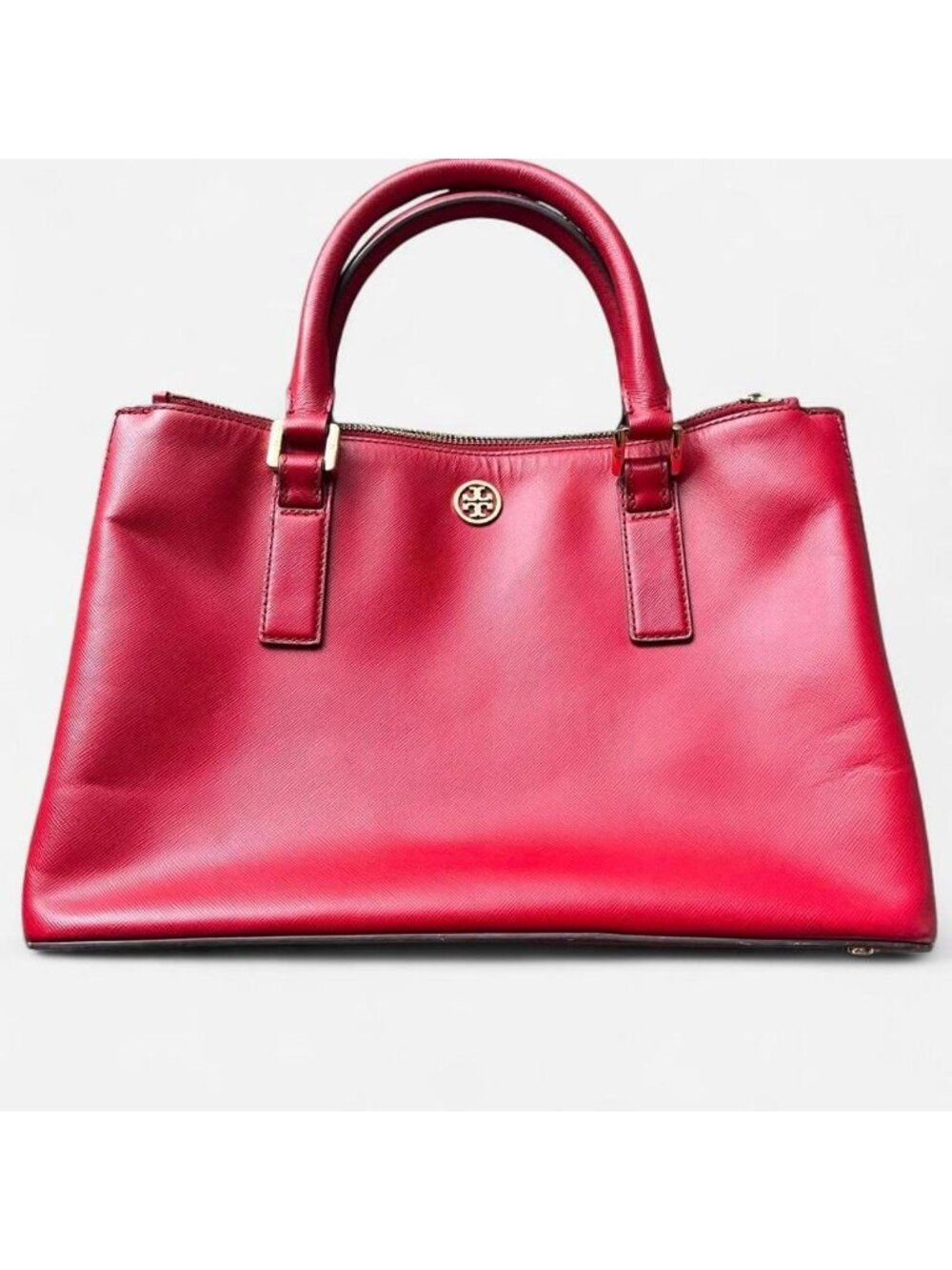 Tory Burch Robinson Red‎ Leather Tote Bag Processional Minimalistic Chic Luxury
